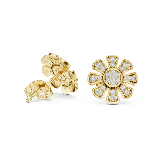 Daisy Floral Stud Earrings with Round Brilliant Lab Diamonds
