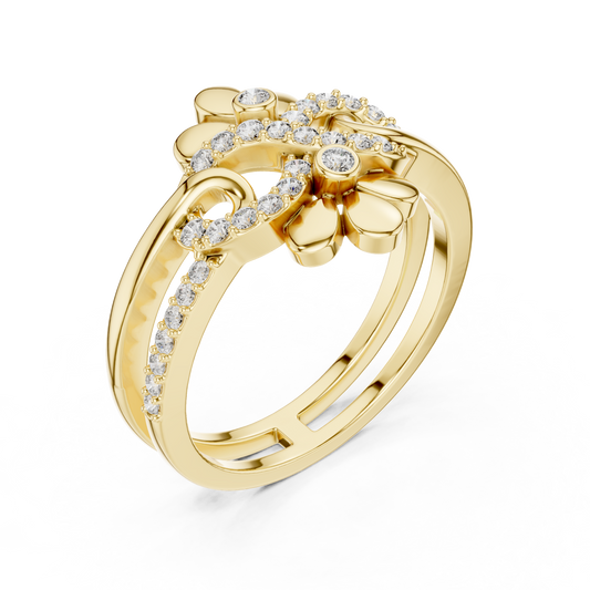 0.29 TCW Majestic Floral Moissanite Diamond Ring with Interlaced Curves and Brilliant Pavé Detailing