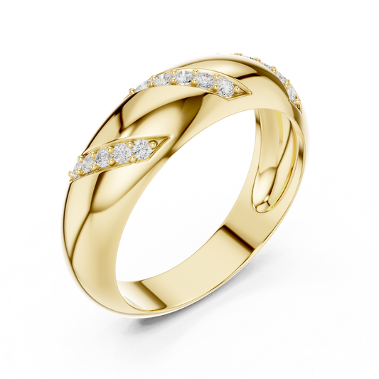 Round Cut Moissanite Diamond Men's Slanted Row Dome Statement Ring