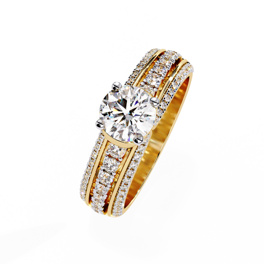 Round Cut Triple Pave Lab Grown Solitaire Diamond Engagement Ring