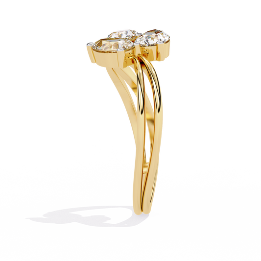 Triple Pear Moissanite Diamond Ring with Twisted Band