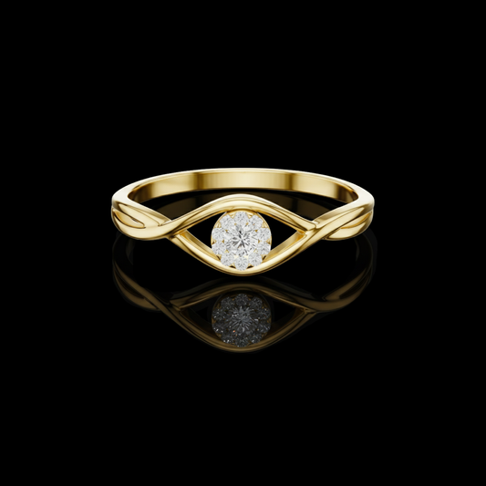 0.045 CT Elegant Ring with Twisted Band and Blooming Moissanite Diamond Cluster Centerpiece