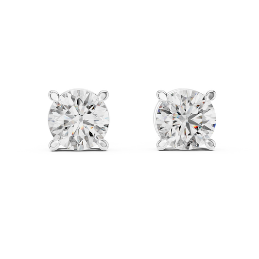 Architectural Crown Basket Round Lab Grown Diamond Solitaire Studs