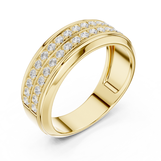 Round Cut Lab Grown Diamond Men's Two Row Eternity Wedding Band