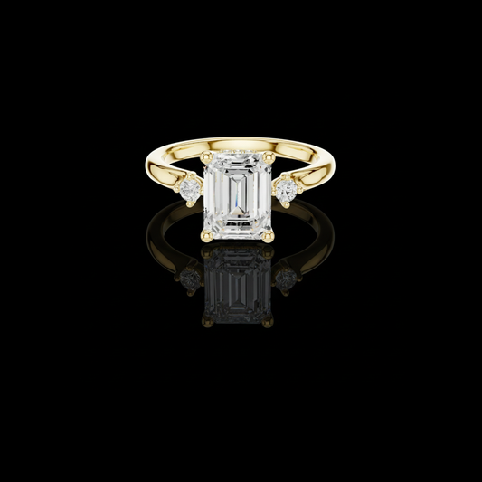 2.08 CT Stylish Three Stone Emerald Cut Moissanite Diamond Ring with Round Side Diamonds