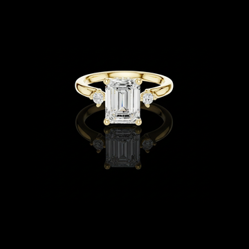 2.08 CT Stylish Three Stone Emerald Cut Lab Grown Diamond Ring with Round Side Diamonds