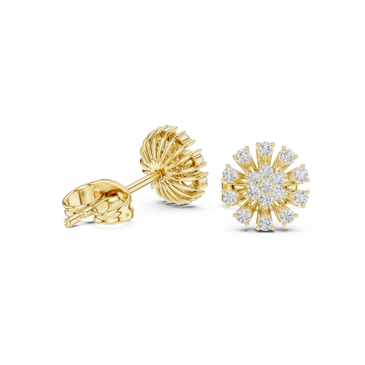 Sunburst Cluster Stud Earrings with Round Brilliant Lab Diamonds