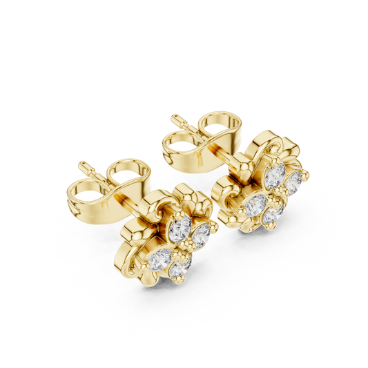 Blossom Floral Stud Earrings Crafted in with Round Brilliant Lab Diamonds