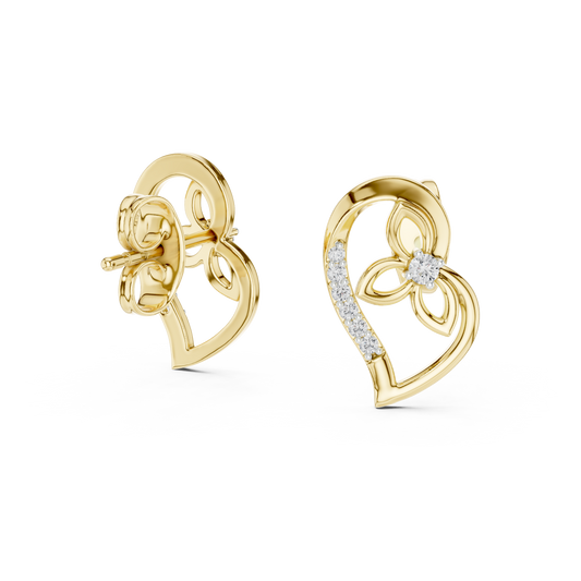 Eternal Heart Floral Diamond Stud Earrings with Round Lab Diamonds