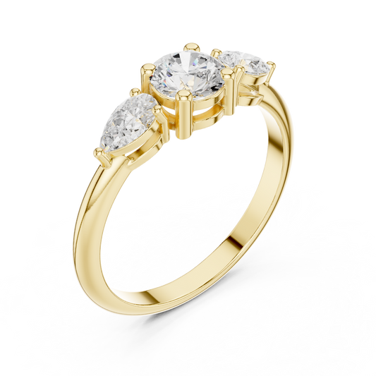 Round Lab Diamond Ring With Pear Side Accents