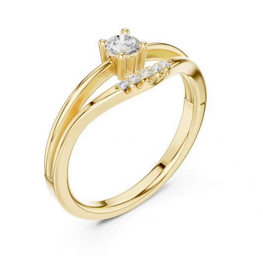 Round Cut Moissanite Diamond with Two Bypass Band Ring