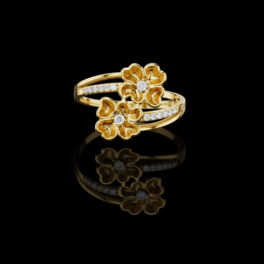 Dual Flower Bypass Split Pave Shank Moissanite Ring