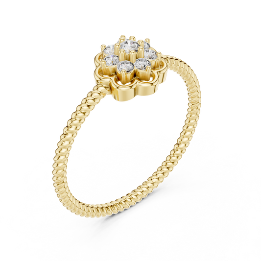Round Moissanite Diamond Floral Cluster Ring with Milgrain Band