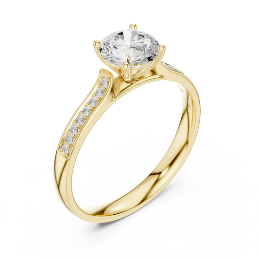 Round Moissanite Diamond Solitaire Engagement Ring With Pave Setting