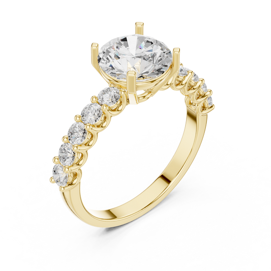 Round Moissanite Diamond With Side Accents Engagement Ring