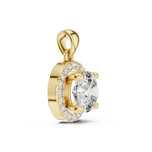 Round Cut Solitaire Halo Pendant with Center Moissanite and Accent Stones