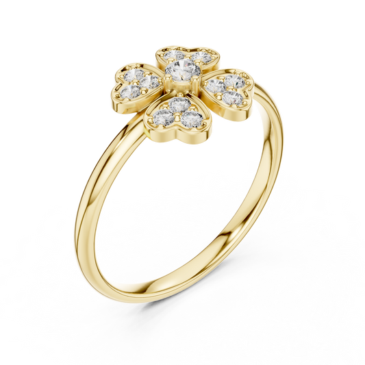Round Moissanite Diamond Four Heart Clover Ring