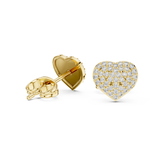 Romantic Heart Shape With Round Lab Diamond Stud Earrings with Pavé Brilliance