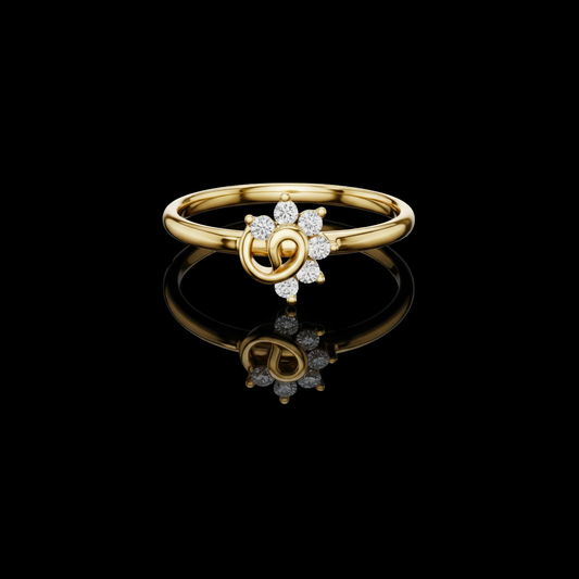 0.066 TCW Interlocking Heart Motif and Brilliant Round Cut Moissanite Diamond Halo Ring