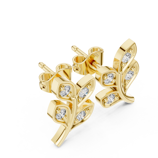 Olive Branch Round Moissanite Diamond Post Earrings Nature Inspired