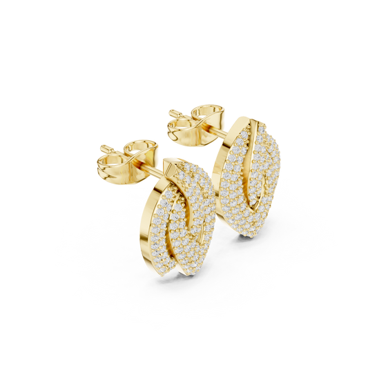 Luxurious Pavé Leaf Round Lab Diamond Stud Earrings with Sculpted Brilliance