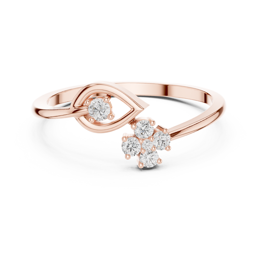 Open Leaf with Flower Round Moissanite Diamond Bypass Ring