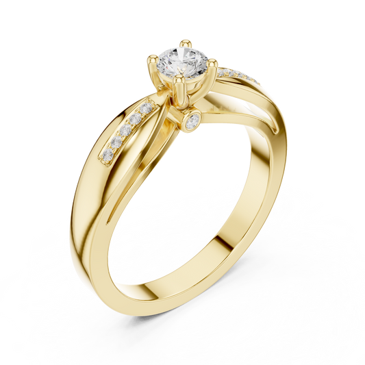 Round Cut Moissanite Split Shank With Pave Accents Solitaire Ring