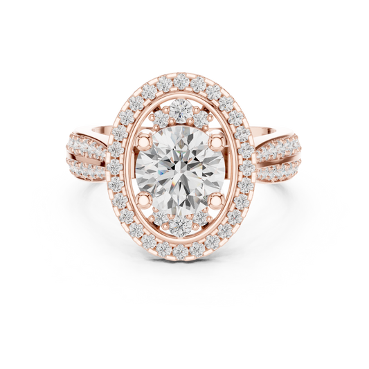 Round Cut Halo Moissanite Diamond Double Shank Diamond Engagement Ring