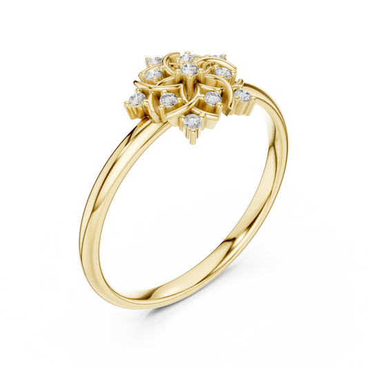 0.006 CT Vintage Bloomburst Lab Grown Diamond Floral Ring Delicate Nature Inspired Design Fine Jewelry