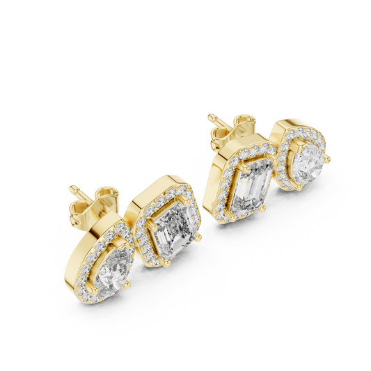 Pear And Emerald Lab Diamond Cluster Earrings Two Stone Halo Studs