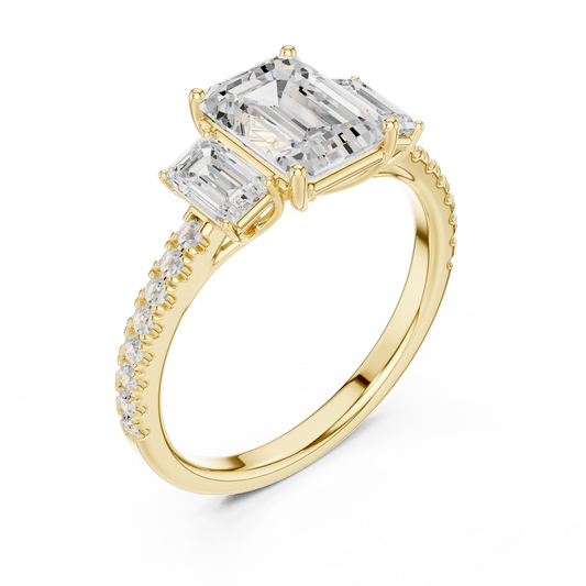 Emerald Cut Lab Diamond Pave Setting Engagement Ring