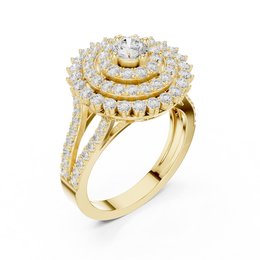 0.30 CT Howcasing a Center Moissanite Diamond Surrounded by Multi Layer Halo Sparkle