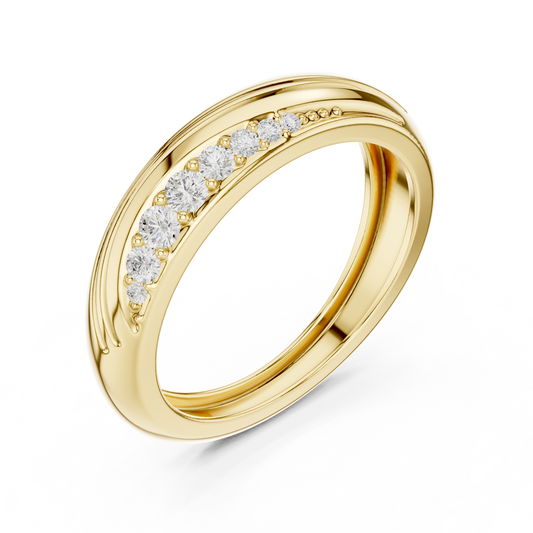 Round Cut Moissanite Diamond Men's Single Row Channel Accent Gold Ring