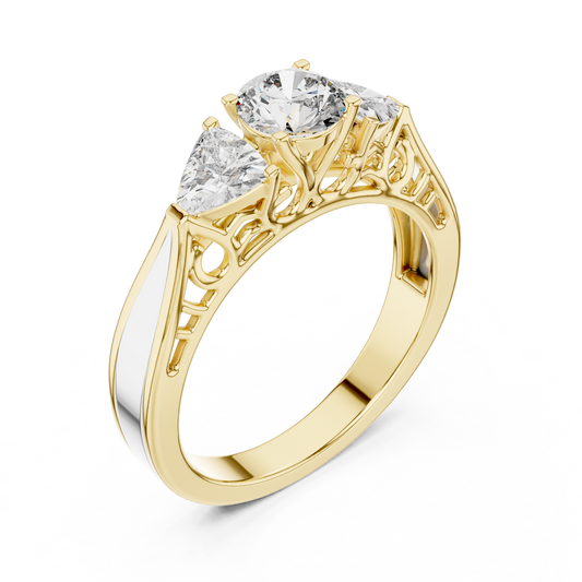 Three Stone Filigree Lab Diamond Ring With Trillion Side Stone