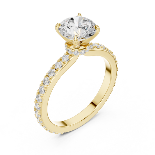 Solitaire Round Moissanite Diamond Engagement Ring With Pave Band