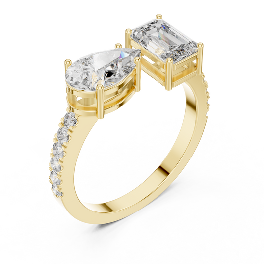 Pear & Emerald Cut Toi et Moi Moissanite Diamond Engagement Ring