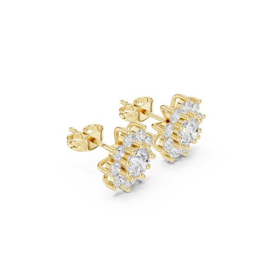 Radiant Floral Inspired Cluster Round Lab Diamond Stud Earring