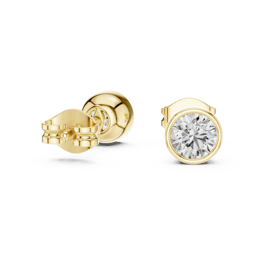 Bezel Set Round Lab Diamond Solitaire Stud Earrings with Minimal Modern Design