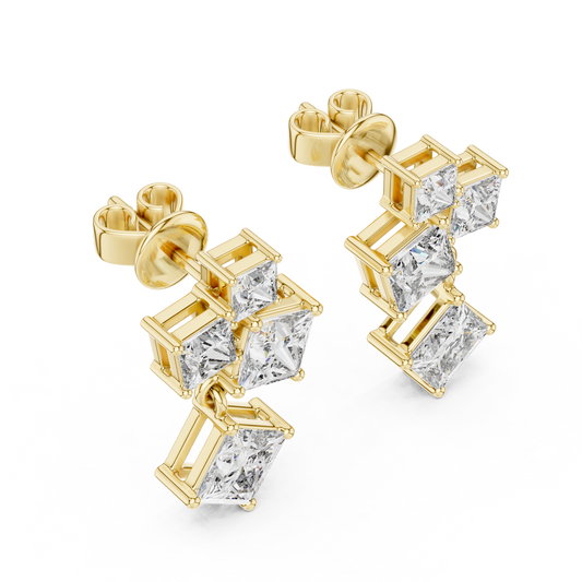 Radiant Prism Princess Cut Moissanite Diamond Drop Earrings With Cluster Accent