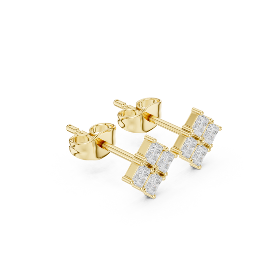 Quad Cluster Moissanite Diamond Earring Four Stone Princess Cut Studs