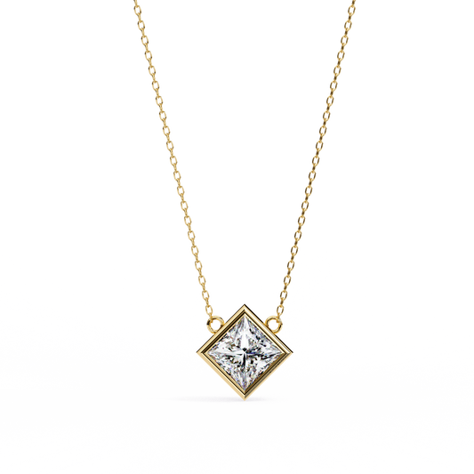 Kite Set Princess Cut Moissanite Pendant with Full Bezel Setting