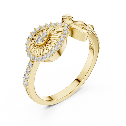 Pave Setting Evil Eye Round Moissanite Diamond Engagement Ring