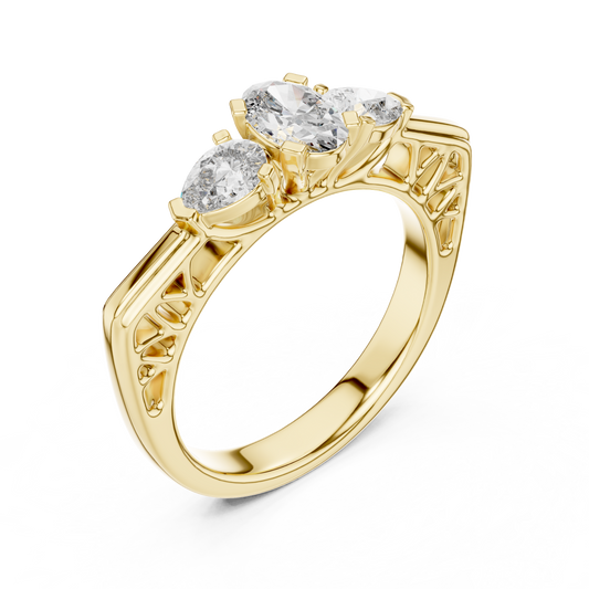 0.50 CT Regal Bloom Oval Cut Moissanite Diamond Ring with Pear Accents and Ornamental