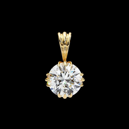 2.04 TCW Luminous Round Cut Lab Grown Diamond Pendant with Decorative Gold Crown Prongs