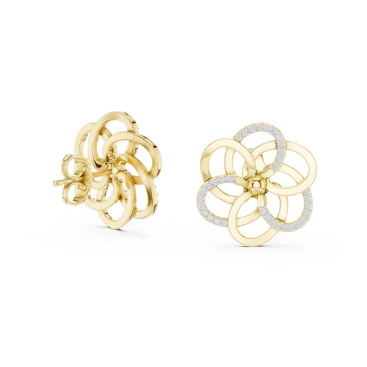 Intertwined Bloom Floral Lab Grown Diamond Stud Earrings with Pavé Accents