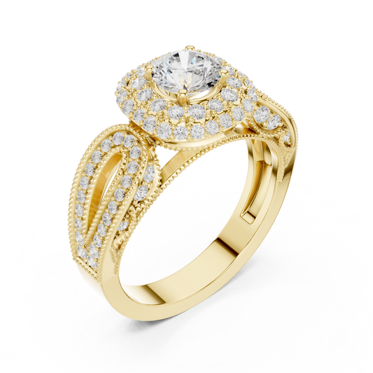 Round Cut Moissanite Diamond Halo Ring with Open Shank Design