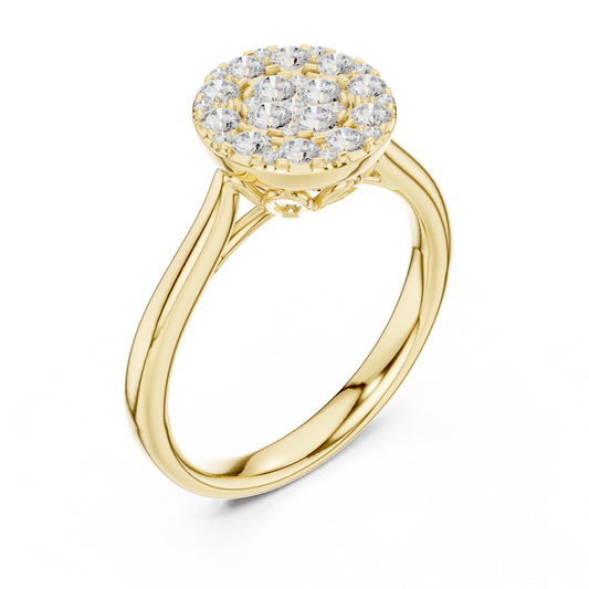 Round Moissanite Diamond Cluster Ring with Sleek Band