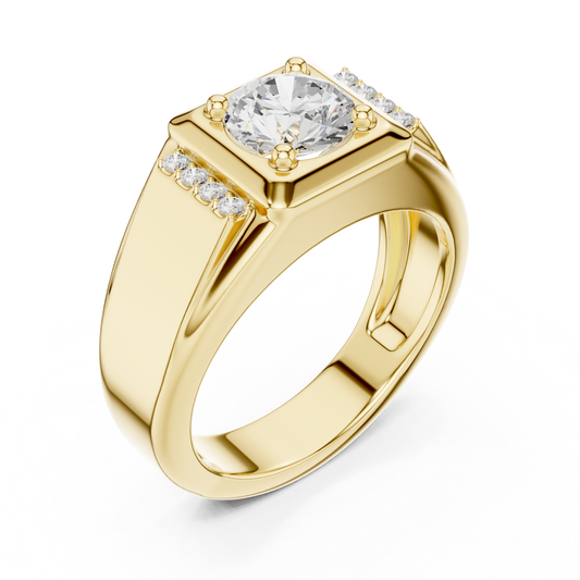 Round Cut Lab Grown Diamond Men's Side Channel Accent Gold Band