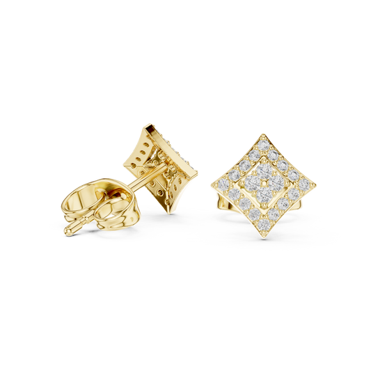 Luxurious Square Round Lab Diamond Stud Earrings with Multi Stone Brilliance