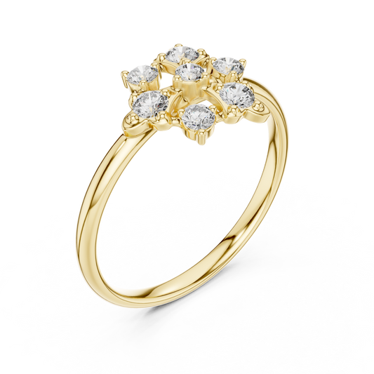 Round Moissanite Diamond Floral Cluster Minimalist Delicate Ring